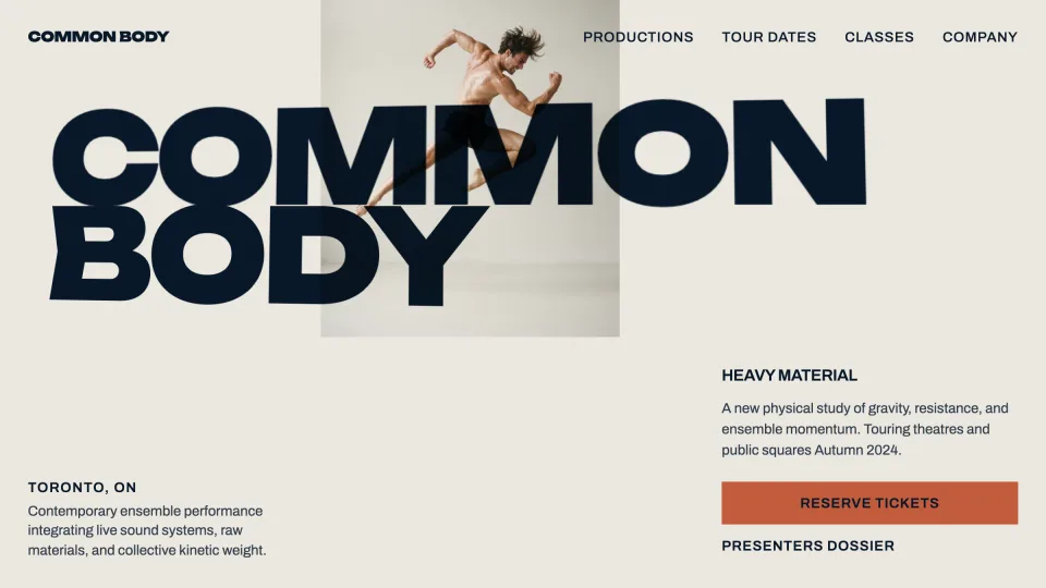 Common Body dance company hero design created by Miles