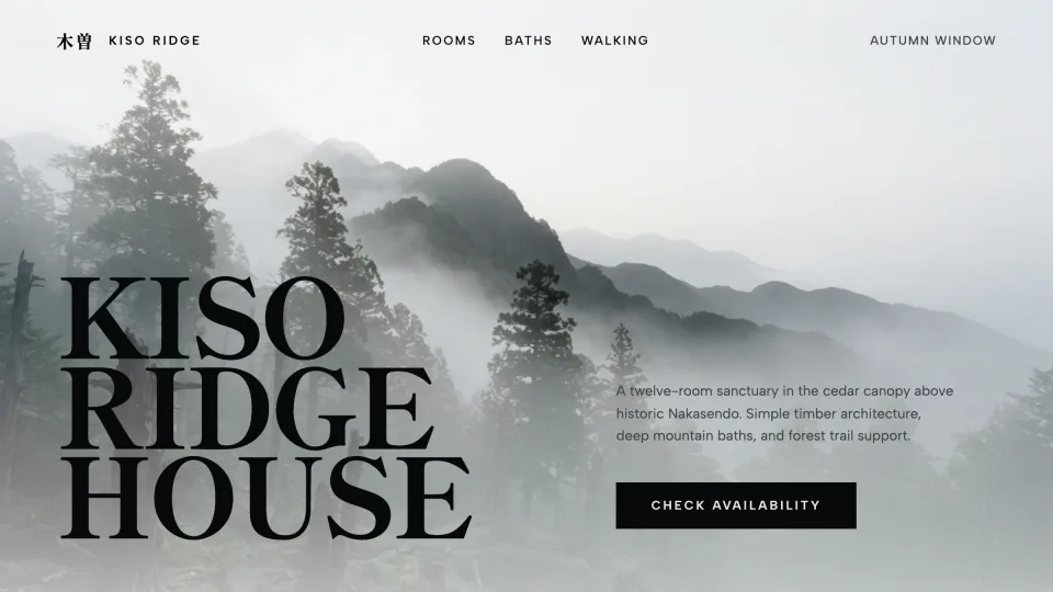 Kiso Ridge House hospitality hero design created by Miles