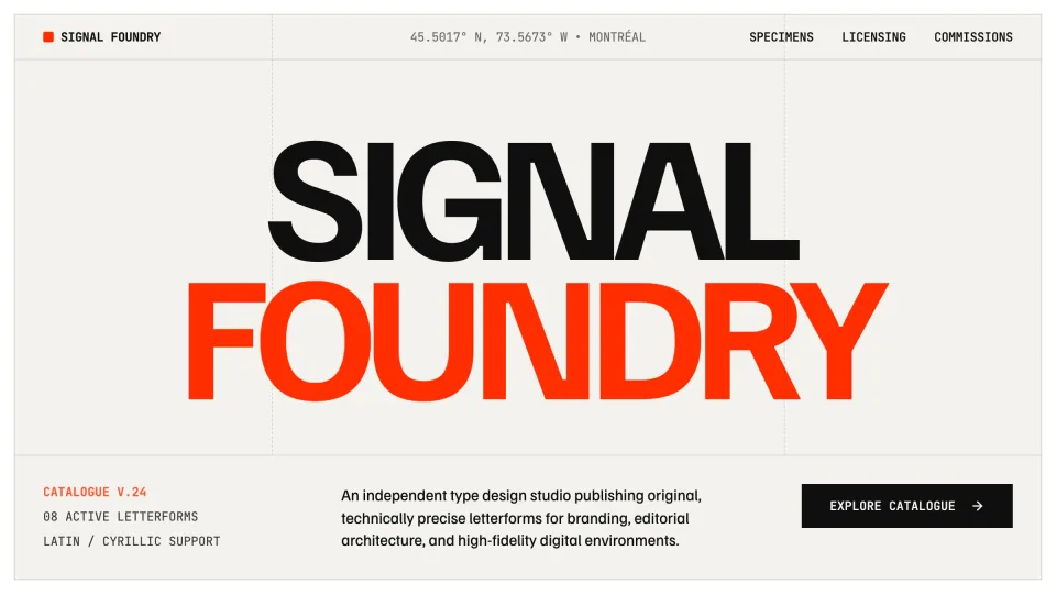 Signal Foundry type studio hero design created by Miles